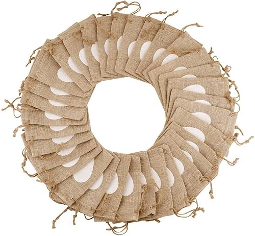 Miniatura 5 de Shallylu 50 bolsas de regalo de arpillera con cordón, bolsas de lino con cordón de arpillera, bolsas de joyería para bodas, cumpleaños, Navidad,