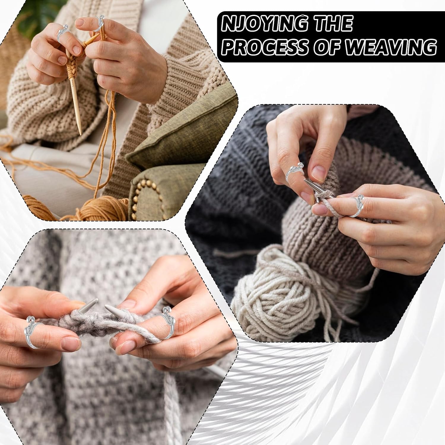 2 Pack Yarn Tension Ring for Crochet Adjustable Crochet Ring for Finger Braided Knitting Ring Handmade Crochet Tension Ring Finger Knitting Yarn Loop Tools for Crocheting Knitting