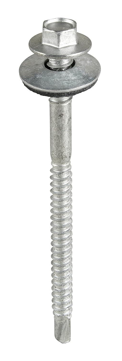 TIMco LH82W16B Hex No.3 Self-Drilling Screw 5.5/6.3 x 82 and M16 Washers - Silver Ruspert (Box of 100)
