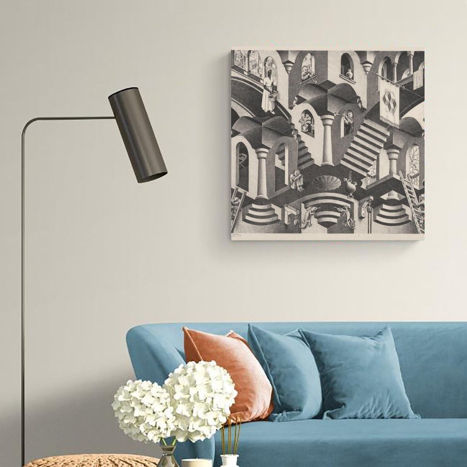 MC Escher Artists Works - Poster concavo e convesso stampato su tela, decorazione per la casa, decorazione per la casa, 70 x 70 cm