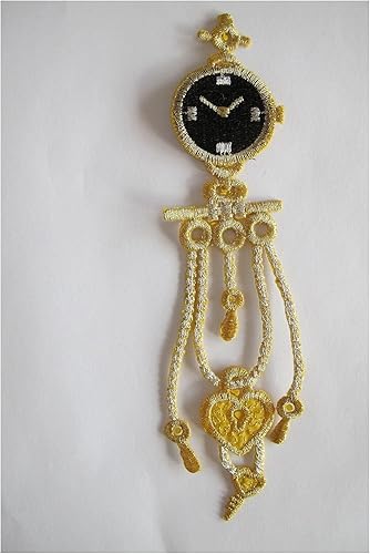 Parche bordado para planchar de 1-58 x 7 pies #2204, con flecos plateados, reloj de bolsillo, corazón, cerradura, parche bordado para planchar