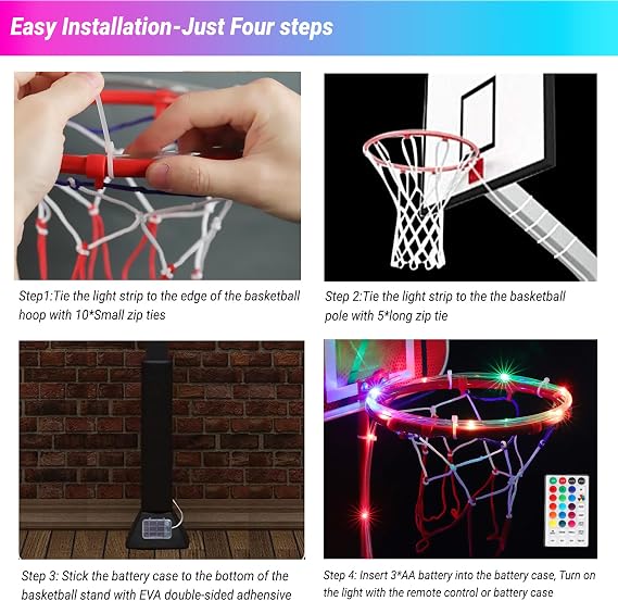 LED Basketball Hoop Light, RGB Remote Control Basketball Rim Lights Accessories, Waterproof Super Bright LED Light to Play Outdoor at Night Training for Outdoor Gifts