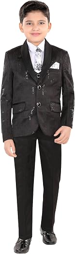 Joley Poley Boys Suit Set 5 Piece – Kids Formal Coat Pant Set with Blazer, Waistcoat, Shirt, Trouser & Tie | Kids Suit Set...