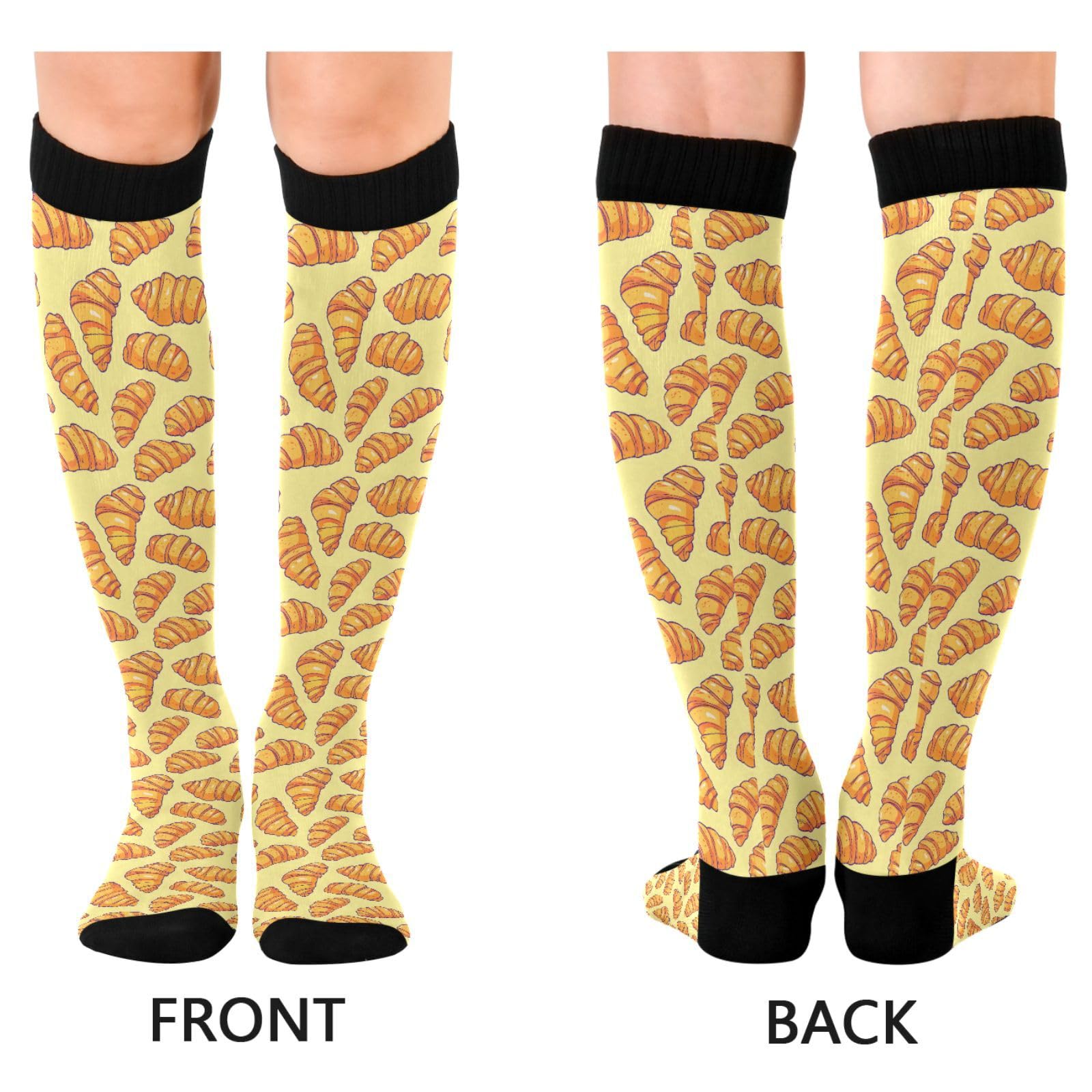 ALAZA Yellow Croissant Bread Compression Socks for Women Men Circulation Long Socks Running Athletic Cycling 1 pair