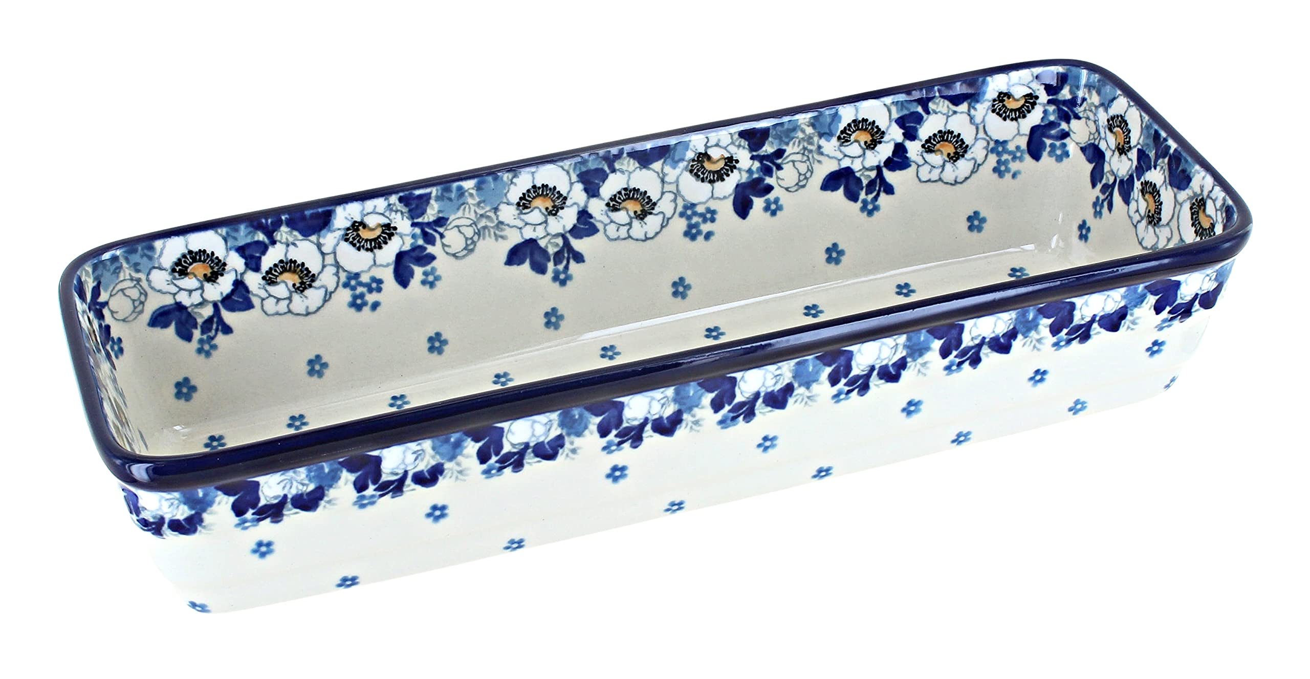 Blue Rose Polish Pottery Georgia Blue Long Loaf Baker