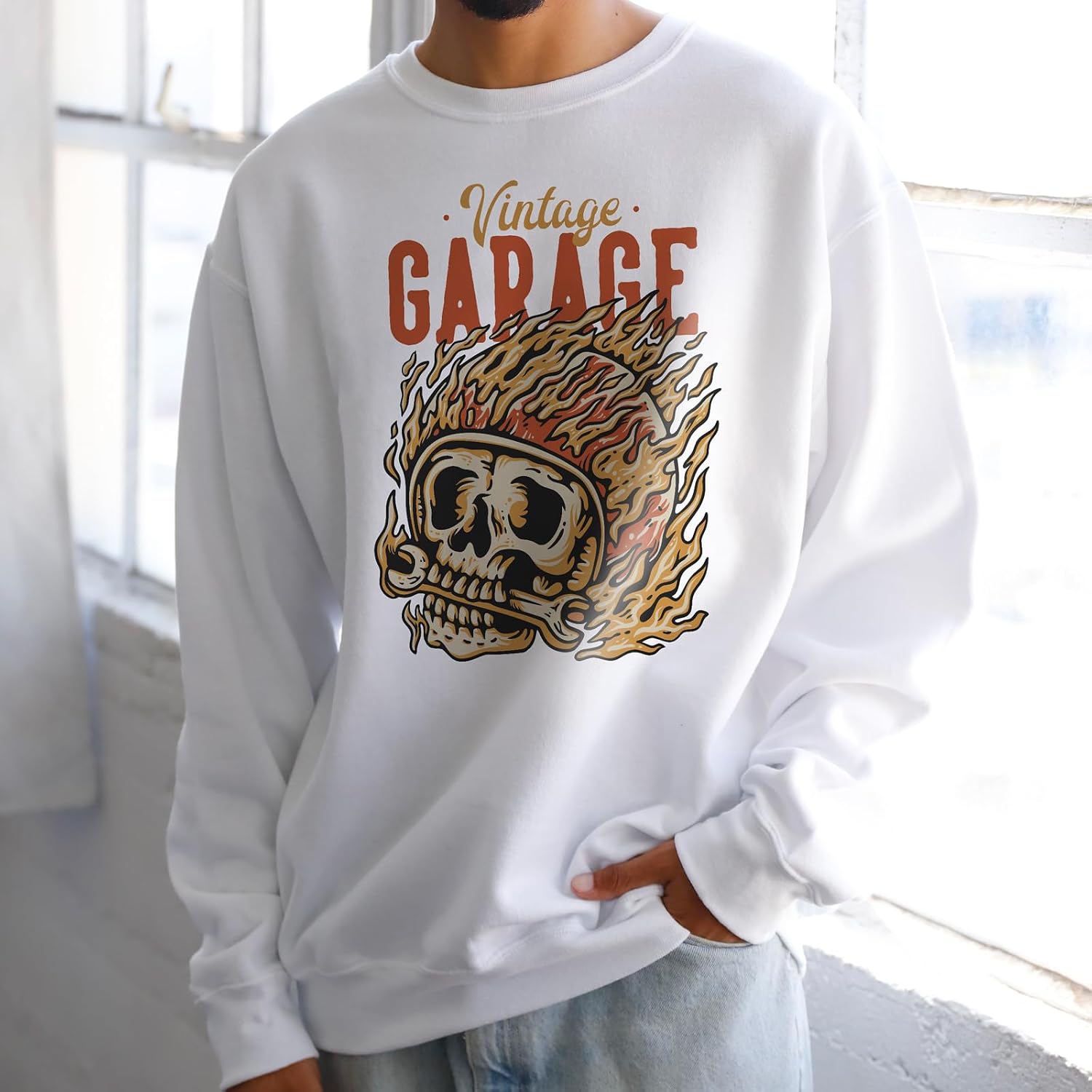GotPrint Vintage Garage Sweatshirt For Men Father's Day Mechanic Retro Mechanic Humor Gift Shirt Crewneck Sweater Long Sleeve