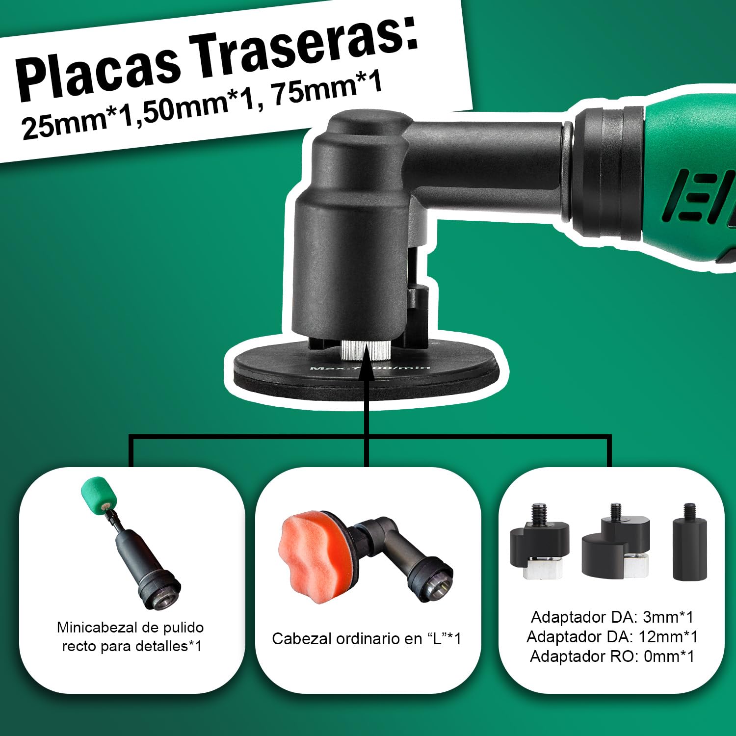 BATOCA S6 Mini pulidora batería,Pulidor de Detalle,12V Pulido Coche,Juego Profesional para Cuidado Detalle,DA&RO Máquina de Pulir,1000-5000RPM&4200-21000RPM,25mm/50mm/75mm Esponja Pulidor