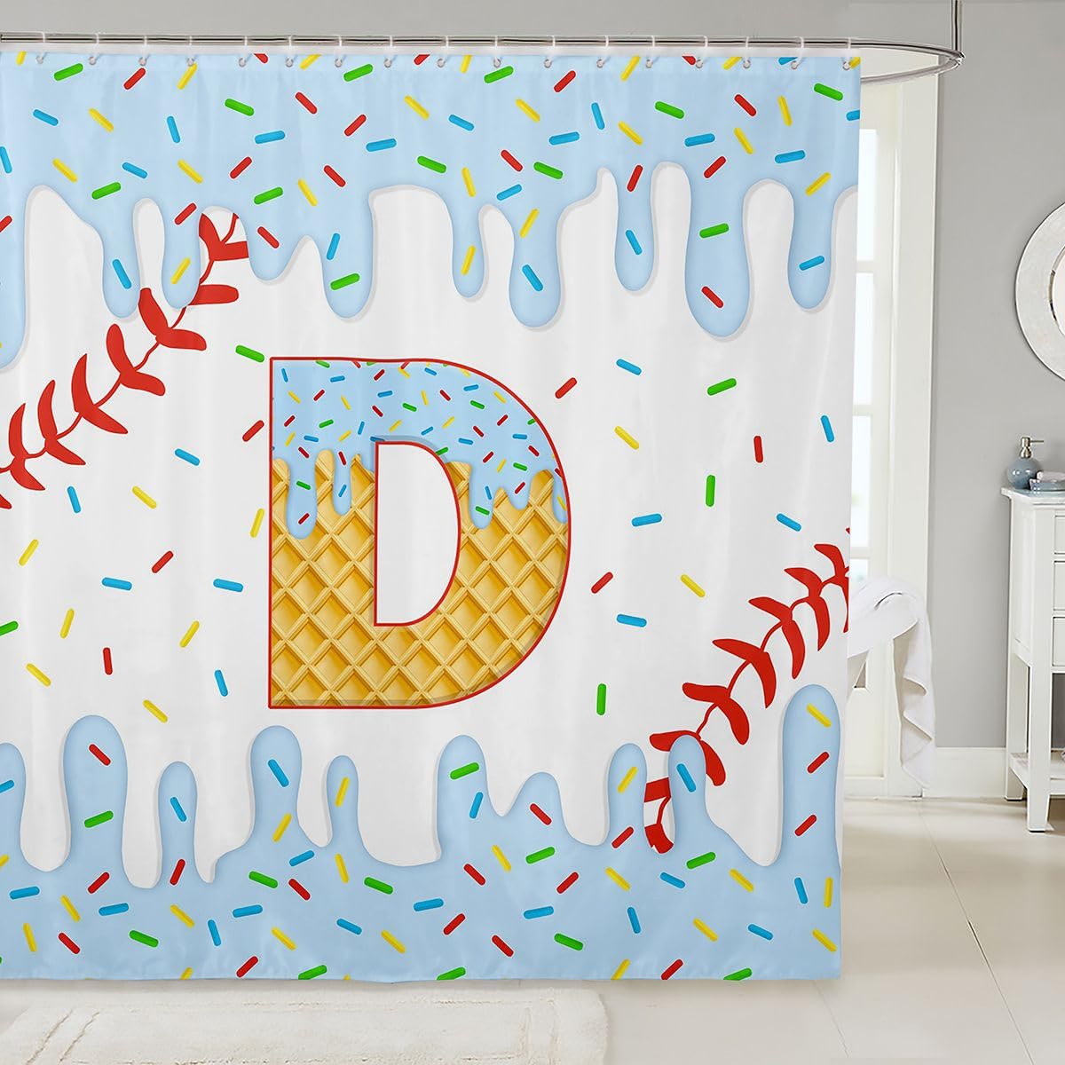 Rideau de douche glace baseball pour stopper les éclaboussures de baignoire avec style