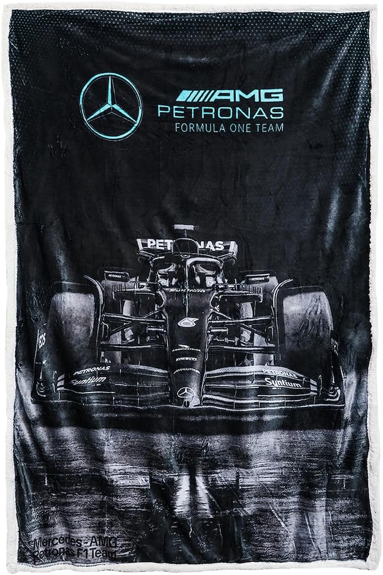 Character World Mercedes AMG Petronas Official Fleece Blanket | Super Soft Warm Throw with Sherpa Reverse, Formula One Design | Perfect for Home, Bedroom, Sleepovers & Camping | Size 47 x 59”
