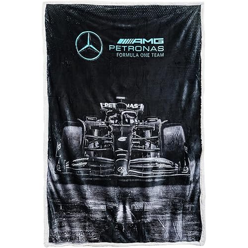 Character World Mercedes AMG Petronas Official Fleece Blanket | Super Soft Warm Throw with Sherpa Reverse, Formula One Design | Perfect for Home, Bedroom, Sleepovers & Camping | Size 47 x 59”