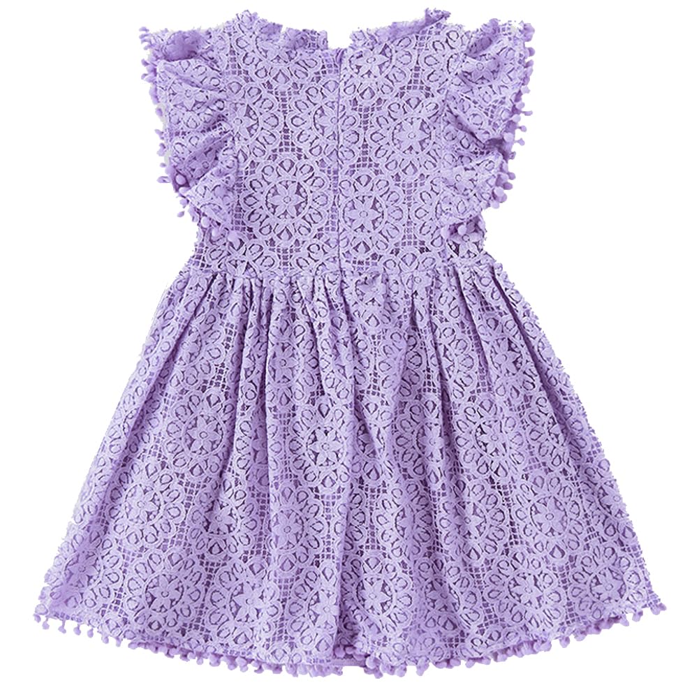 BGFKS Vestido tutú elegante de encaje con pompones y manga con vuelo, con diadema de flores