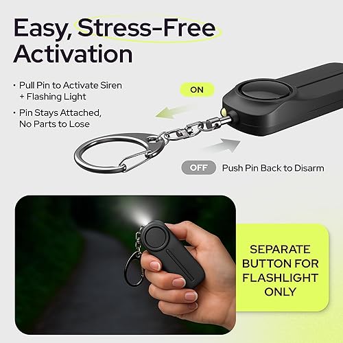 Miniatura 3 de Weten Llavero de alarma de seguridad personal, paquete de 2 sirenas de 130 dB, luz LED, pin de pánico, dispositivo compacto de autodefensa y