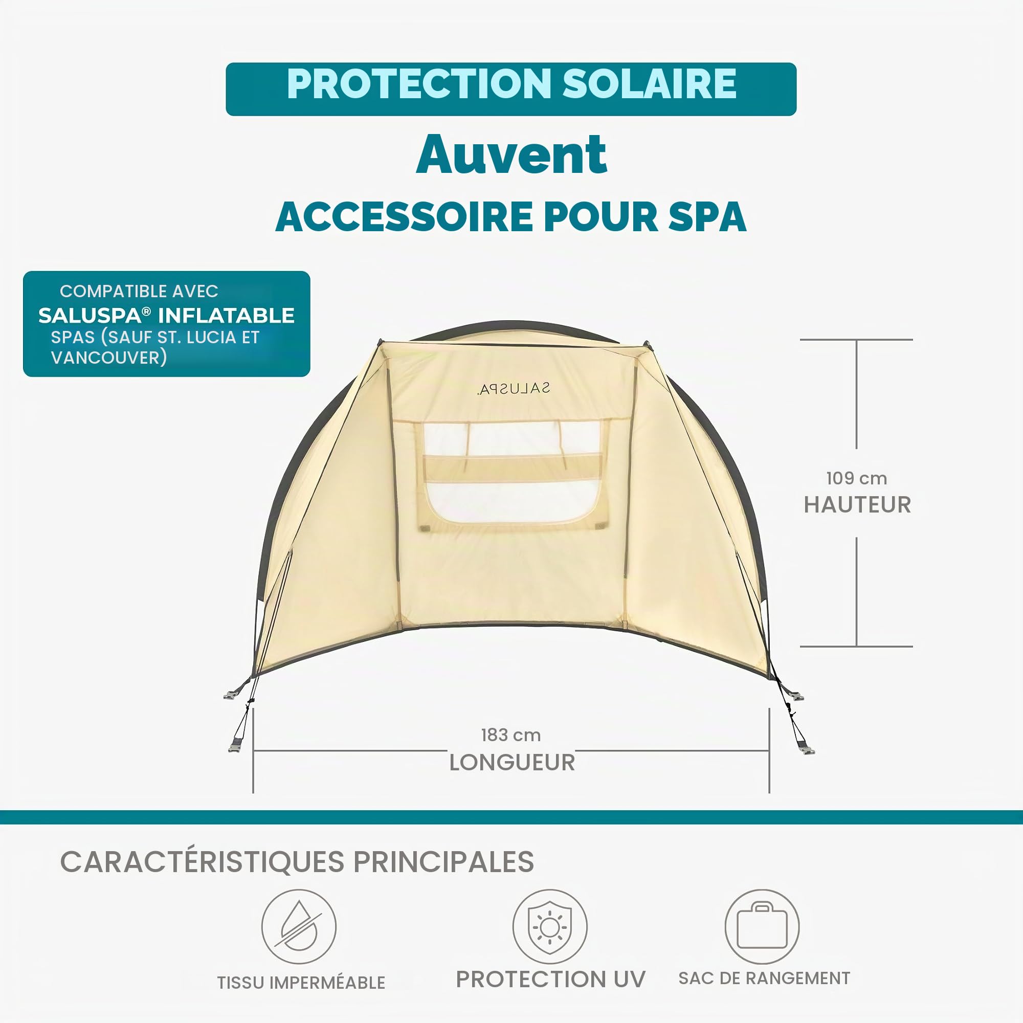 Bestway SaluSpa Pare-Soleil Coupe-Vent avec Protection UV et fenêtres en Maille pour spas gonflables Ronds (auvent Uniquement)
