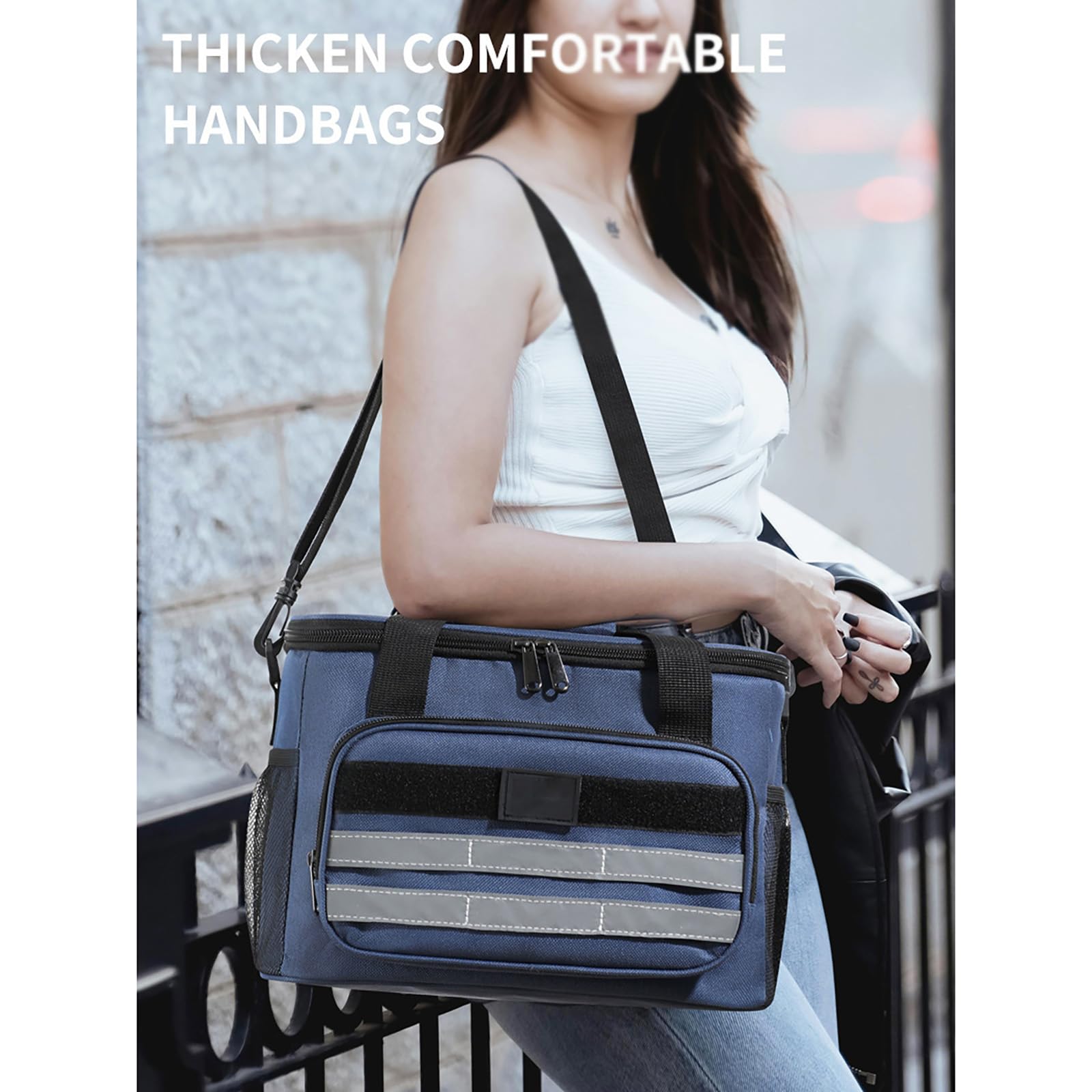 Bolsa IsotéRmica Plegable, Bolsa TéRmica Grande, Correa De Hombro Ajustable, Ideal Para La Oficina, El Trabajo, La Escuela, La Playa O Los Viajes.-Navy Blue