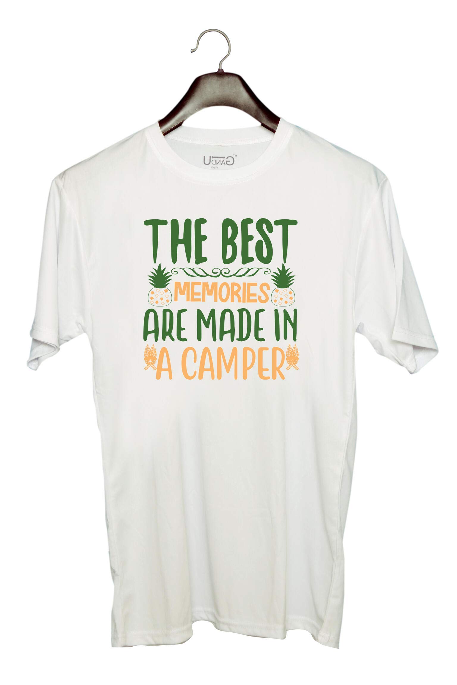 UDNAGUnisex Round Neck Graphic 'Camper | The Best Memories are Made in A Camper' Polyester T-Shirt White [Size 2YrsOld/22in to 7XL/56in]