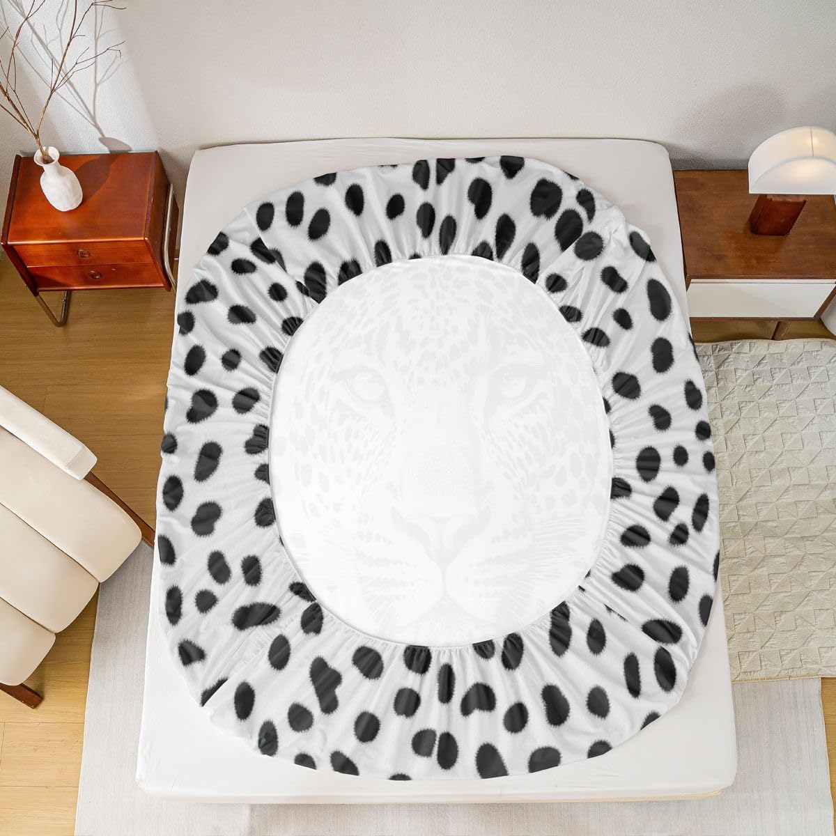 Erosebridal Cheetah Print Sheet Set Black White Leopard Twin Sheets Set for Toddler Boys,Safari Animals Fur Hair Large Spotted Leopard Fitted Sheet