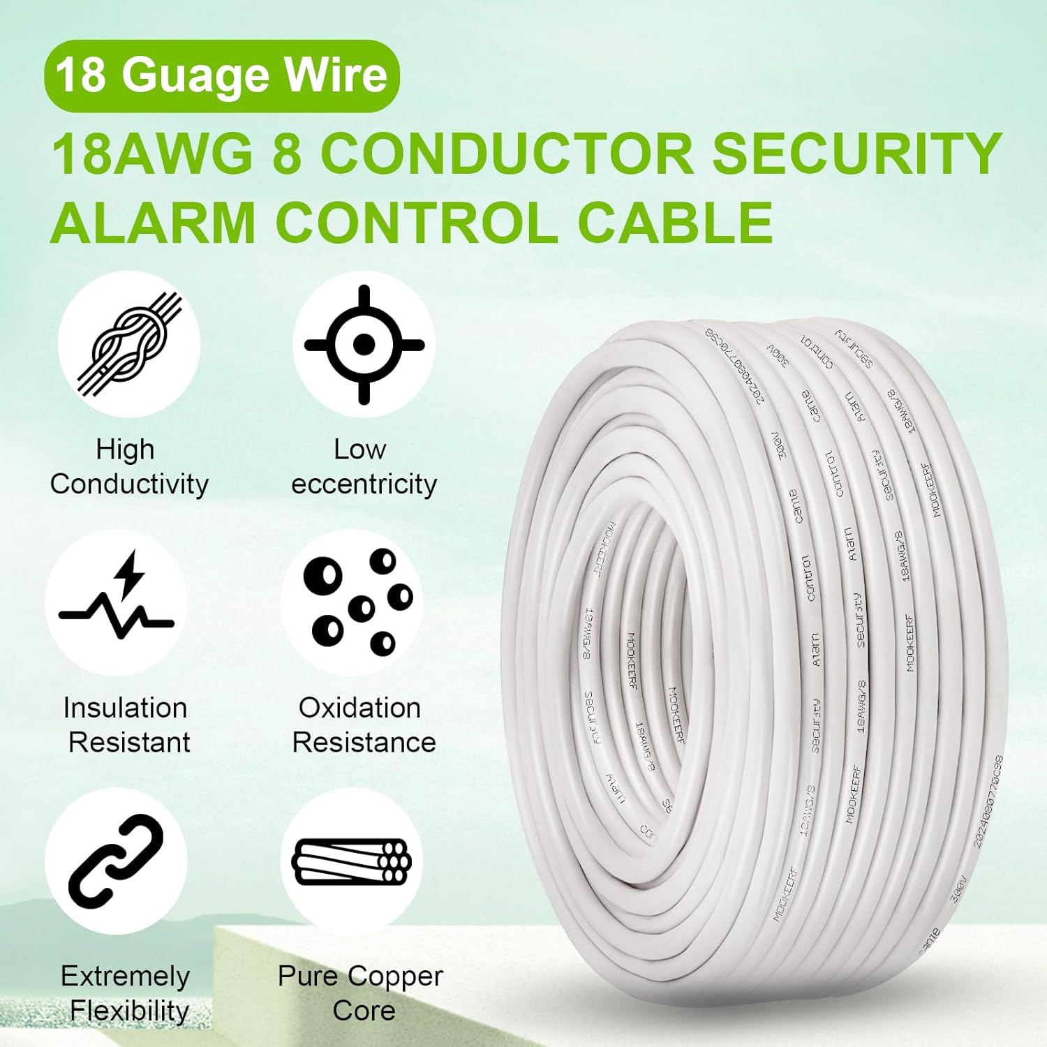18/8 Shielded Wire 18 AWG 8 Conductor Stranded Shielded Plenum Cable 200FT White CL3P Jacket for Security/Alarm/Access Control/Sound-18AWG 8 Conductors Wire