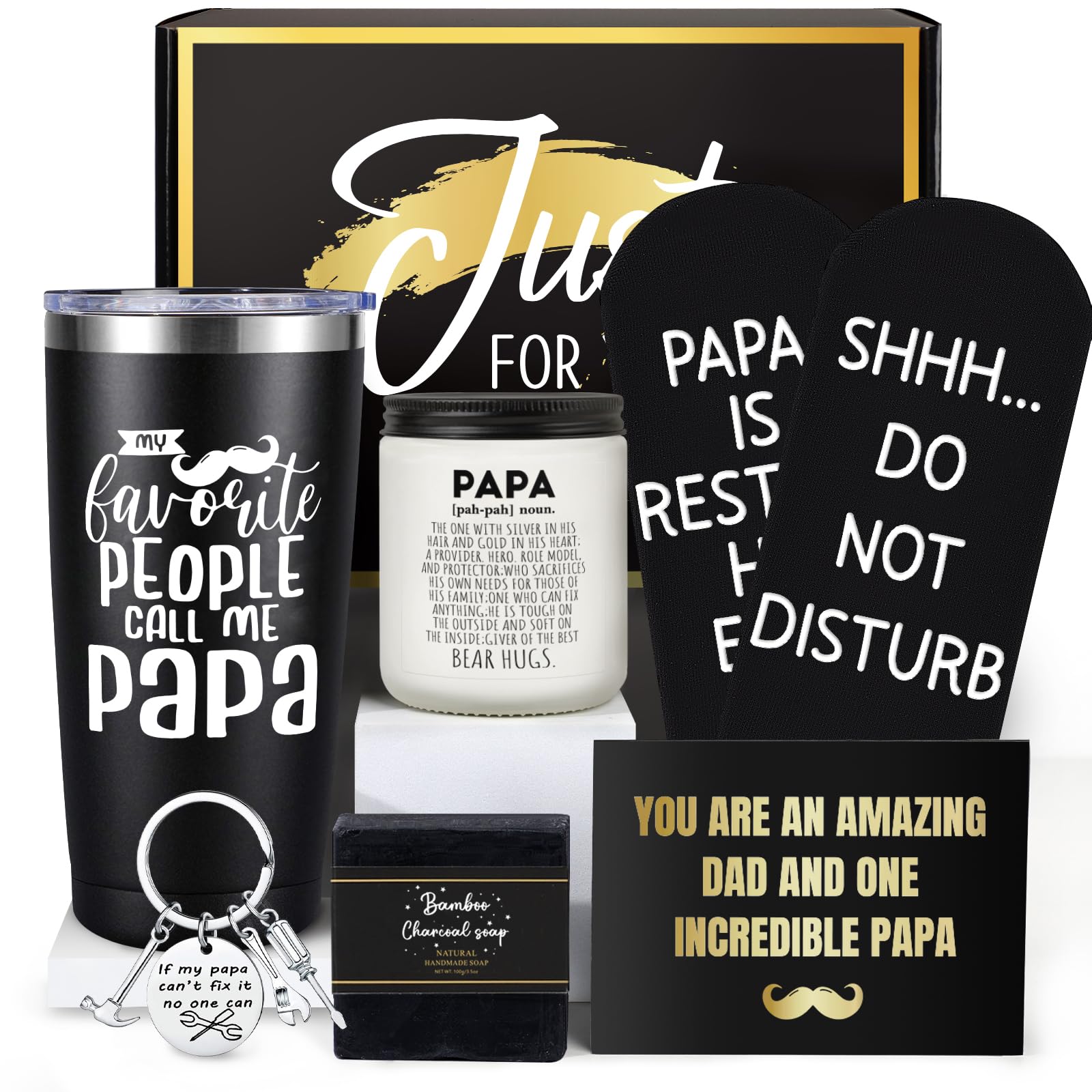 iAOVUEBY Papa Gifts, Fathers Day Gift for Papa/Grandpa, Birthday Gift for Dad, Funny 20oz Insulated Tumbler Cup Sets Present, Best Gifts Ideas for Papas Grandpa Grandparents from Grandkids