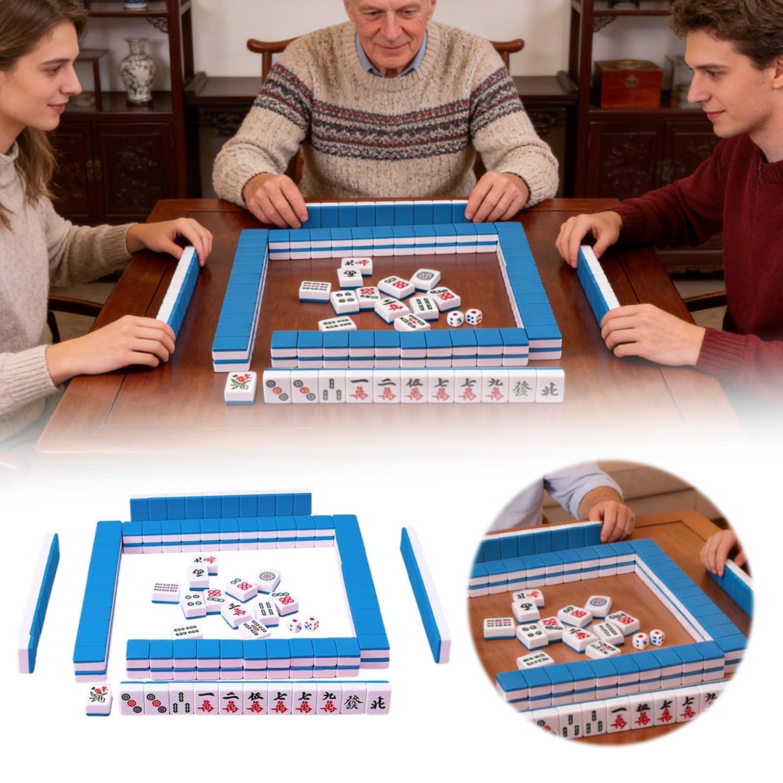 Mahjong clásico con azulejos completos y para noche de juegos familiares y desarrollo de habilidades 22