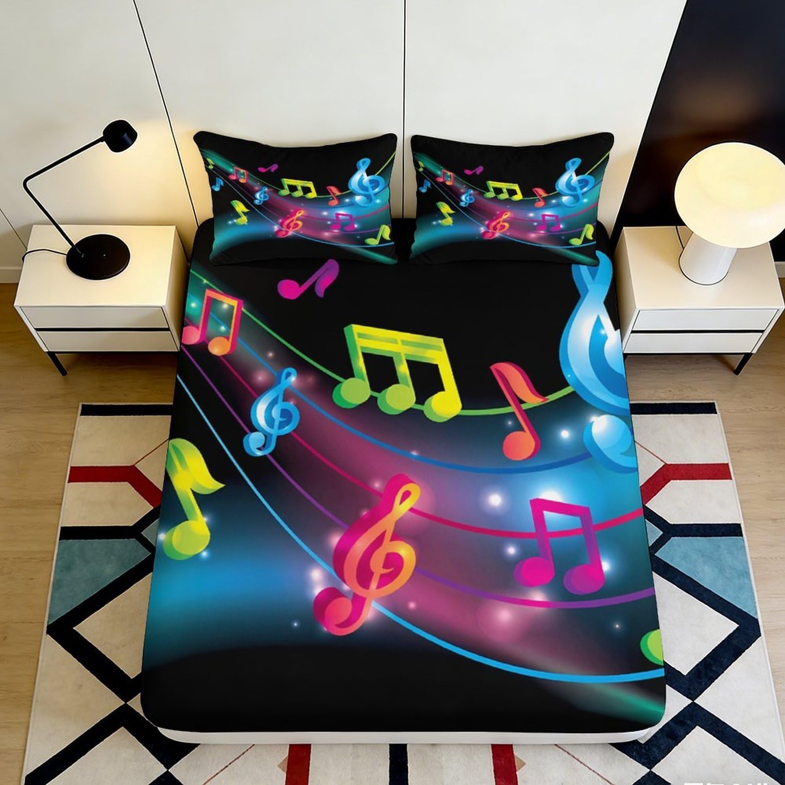 Kzqnxhjprl Style-7 3D Printed Colorful Music Note Fitted Sheet Microfiber Soft Bed Cover For Bedroom Dorm Mattress Decor Protection 90X200x25cm