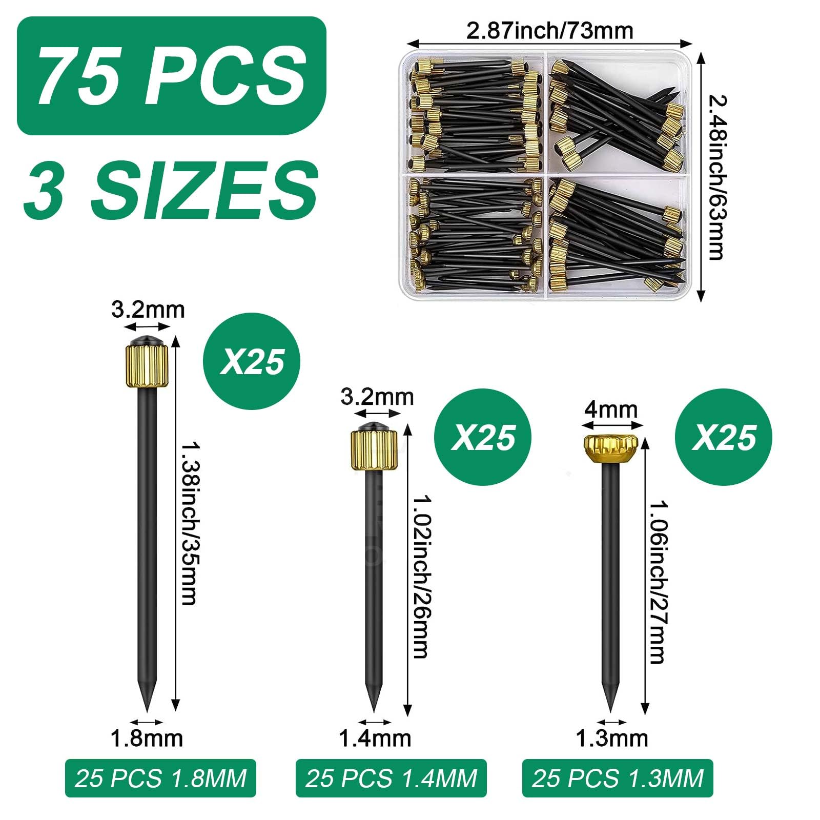 75pcs Picture Hanging Nails Pins Brass Head Wall Masonry Picture Hook Nails Pins with Plastic Storage Box for Hanging Photo Frame - Image 2
