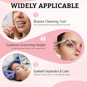 50 Pcs Micro Spoolies Eyebrow | Lash Brushes With Cap | Mini Eyelash Brushes for Eyelashes Extensions | eyebrow brush for Brow Laminat Micro brow brush for Women (Pink)