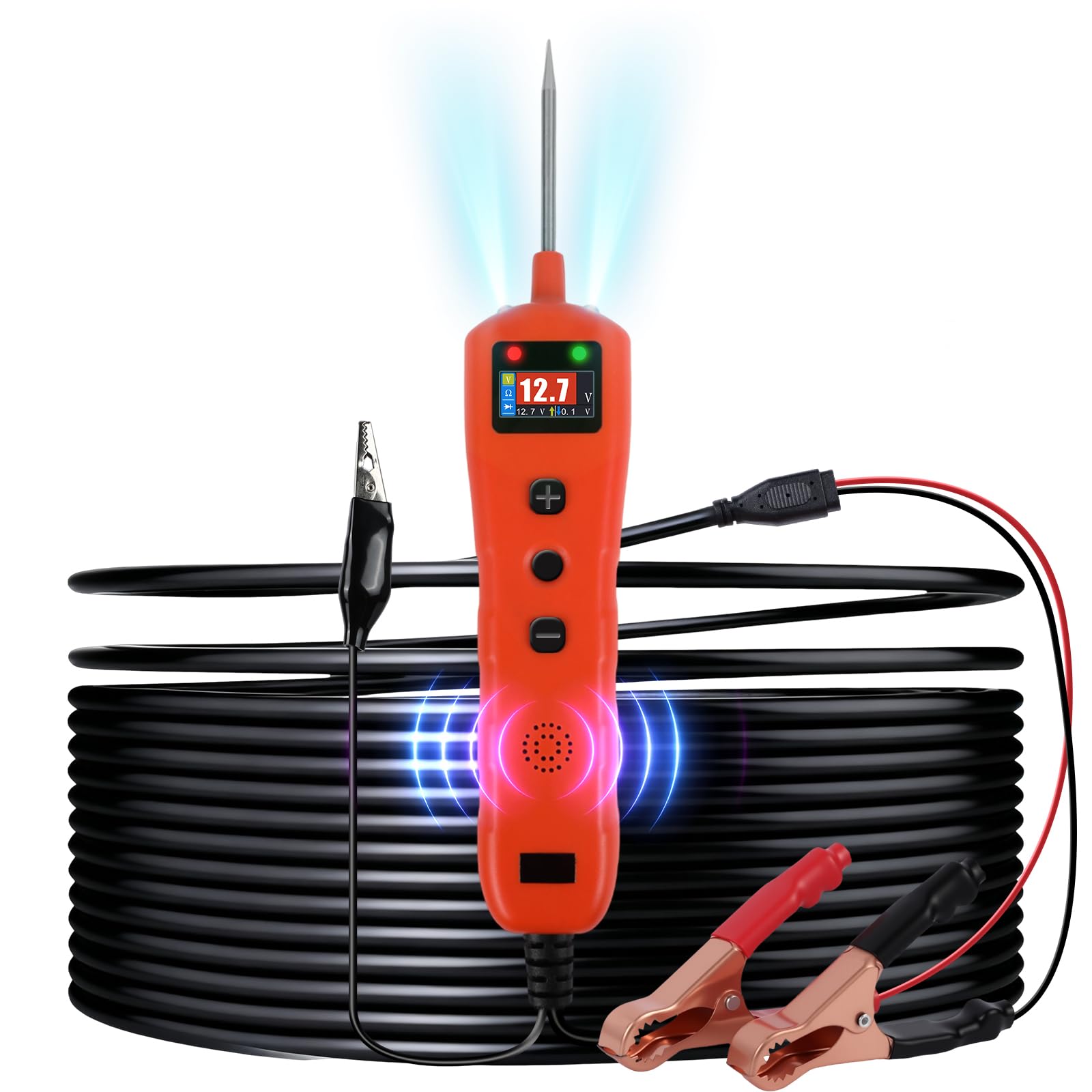 Car Circuit Tester, Power Circuit Probe 9V-30V DC Automotive Electrical System Tester with Flashlight, Digital 0.3~70V Voltage/Resistance/Continuity/Trailer Lights Tester