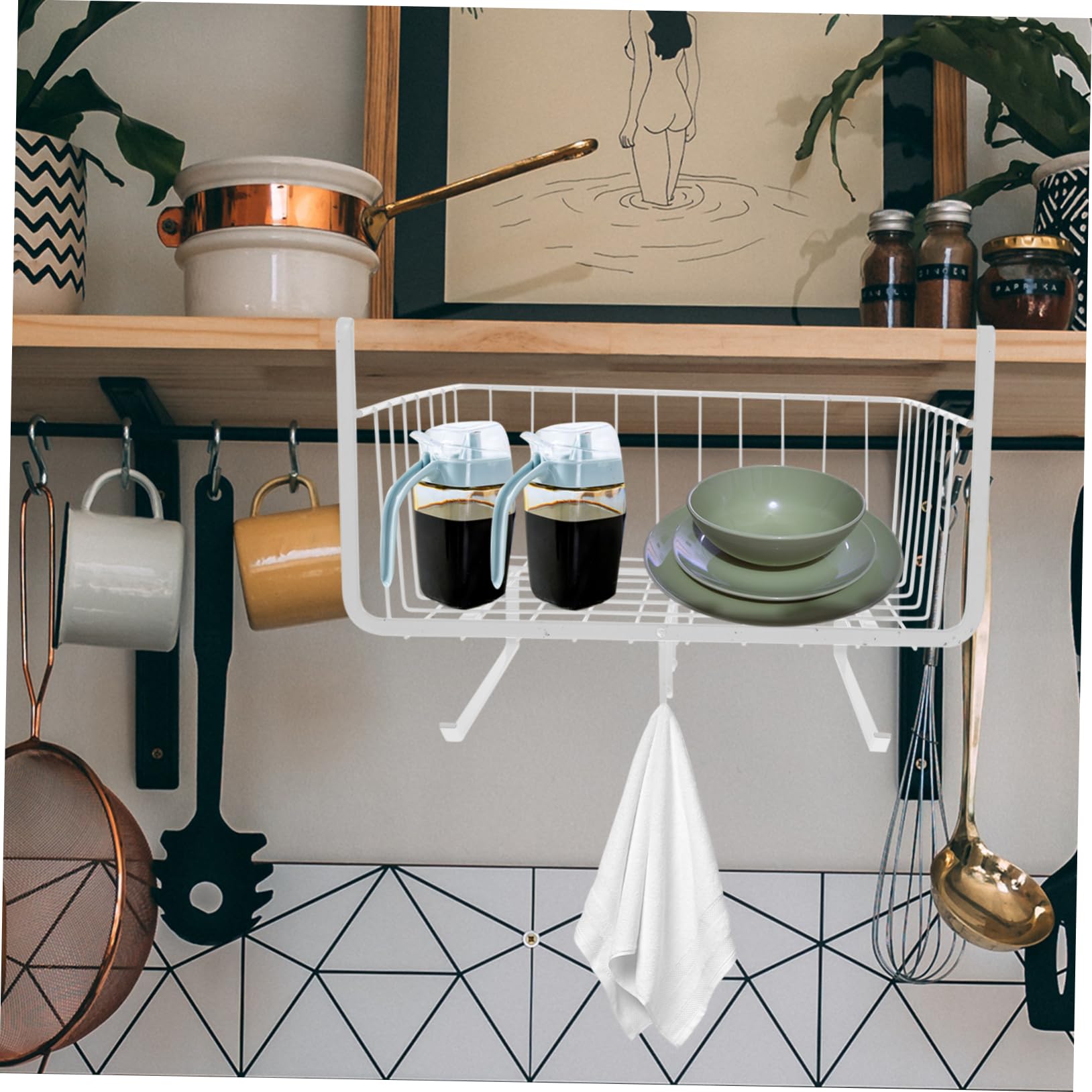 Organizador De Cesta Colgante Para Armario De Cocina Rejilla Multifuncional De Acero Resistente Estante Aprovechable Bajo Mueble Almacenaje Práctico Para Utensilios y Accesorios Co