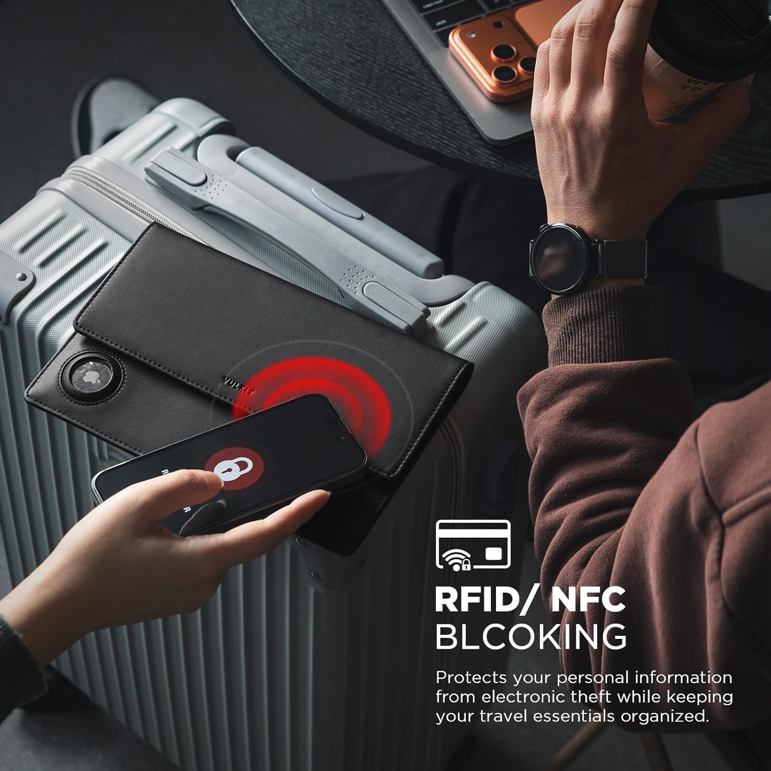 VULKIT Family Passport Holder for 4 Leather Passport Wallet with Airtag Slot Multiple Passport Holder RFID Blocking Bifold Travel Documents Organizer - Image 5