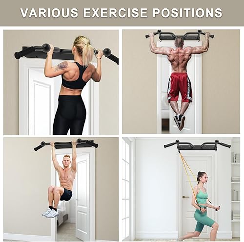 Miniatura 2 de Pull Up Bar Wall Mount 440 LBS Capacity Doorway Chin Up Bar Multifunctional Steel Chinup Bar with with Resistance Band Hooks for Indoor Home Gym
