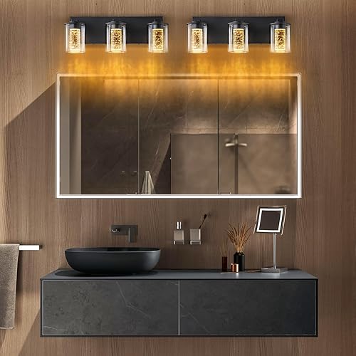 Miniatura 7 de SineRise Lámpara de tocador negra (3 luces, 17 pulgadas), (3000 K4000 K6000 K, regulable), lámpara LED de baño con protección ocular, moderna