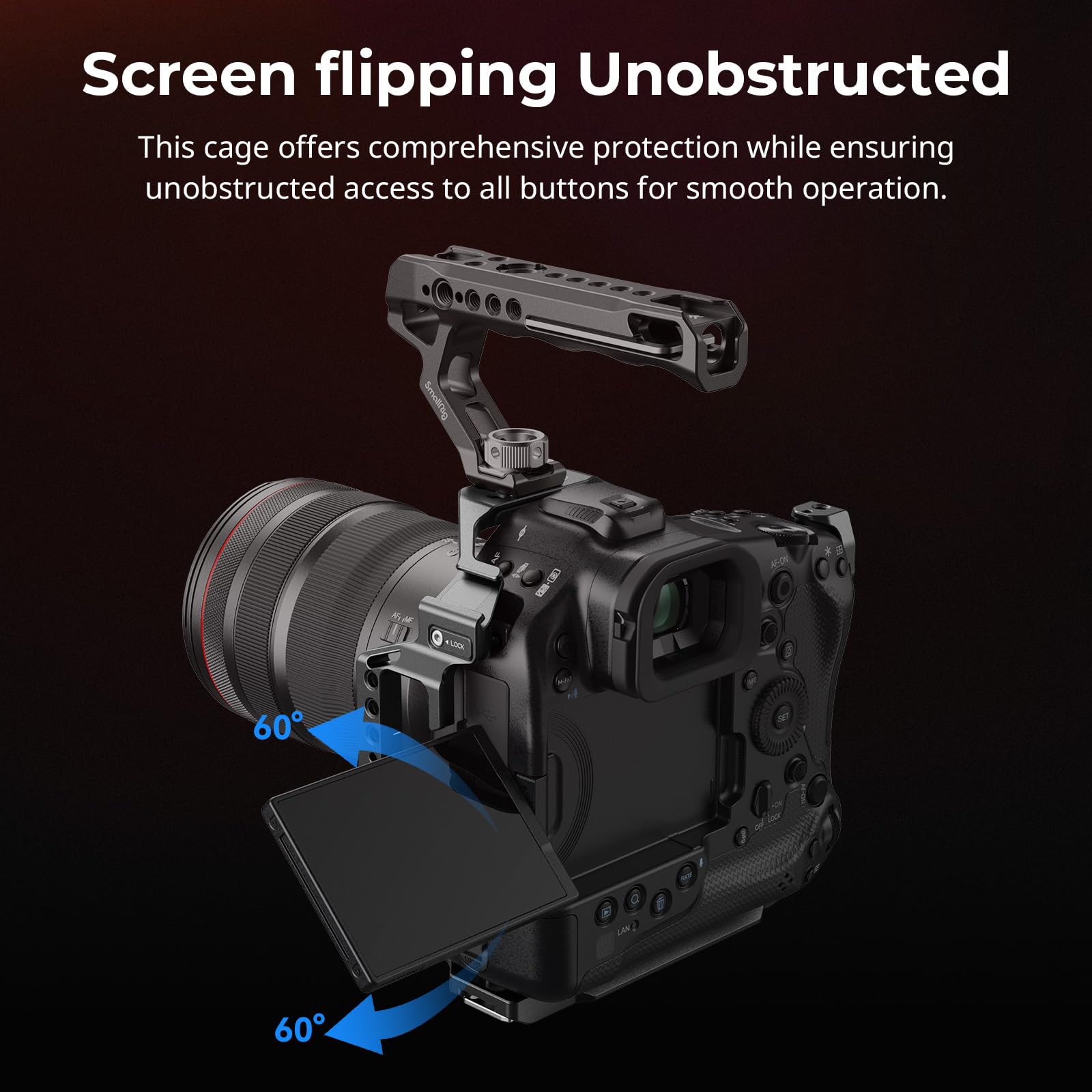 SMALLRIG Gabbia per Canon R1, con Attacco Cold Shoe Rimovibile, Piastre a Sgancio Rapido per Arca, Fori di Posizionamento ARRI da 1/4"-20 e 3/8"-16, Supporto per Riprese Verticali e Orizzontali - 5413