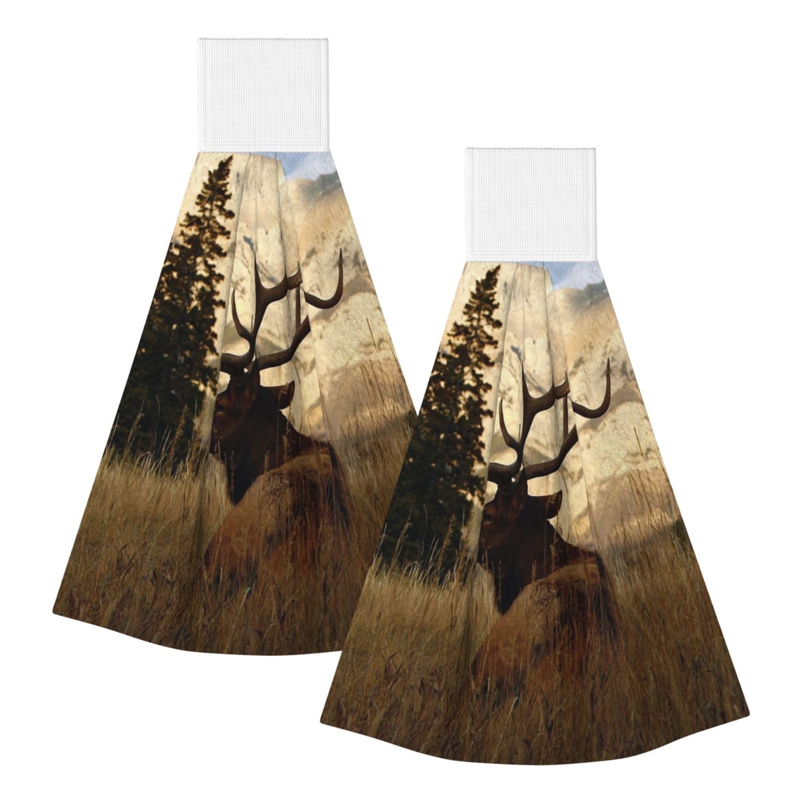 DOPKLNA Elk, 2 Pcs Hanging Coral Fiber Hand Towels for Bathroom, Absorbent Kitchen Towels