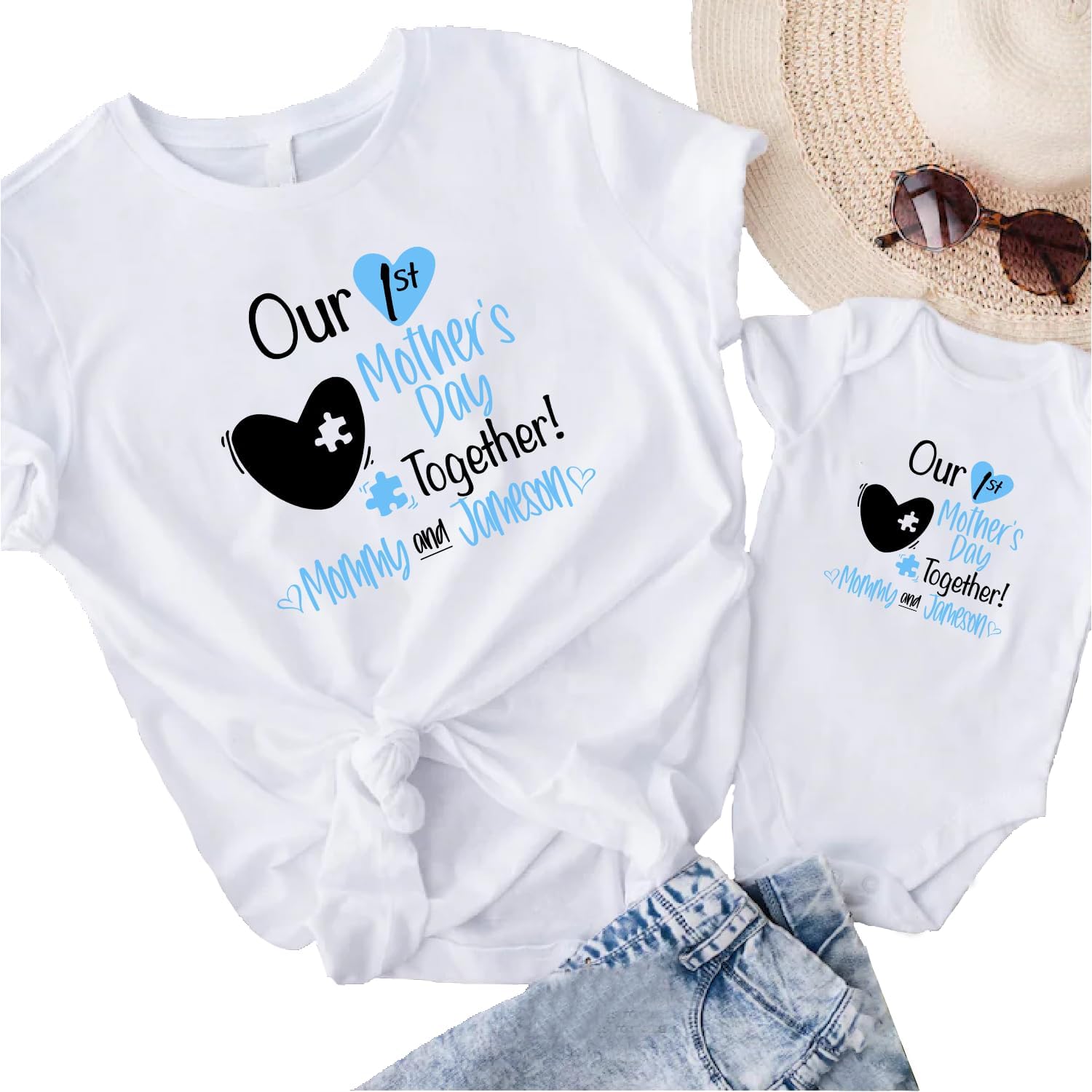 NAZENTI Personalized Our First Mothers Day Matching Shirts - Mothers Day Shirt, Baby Announcement Onesie, Baby Outfits