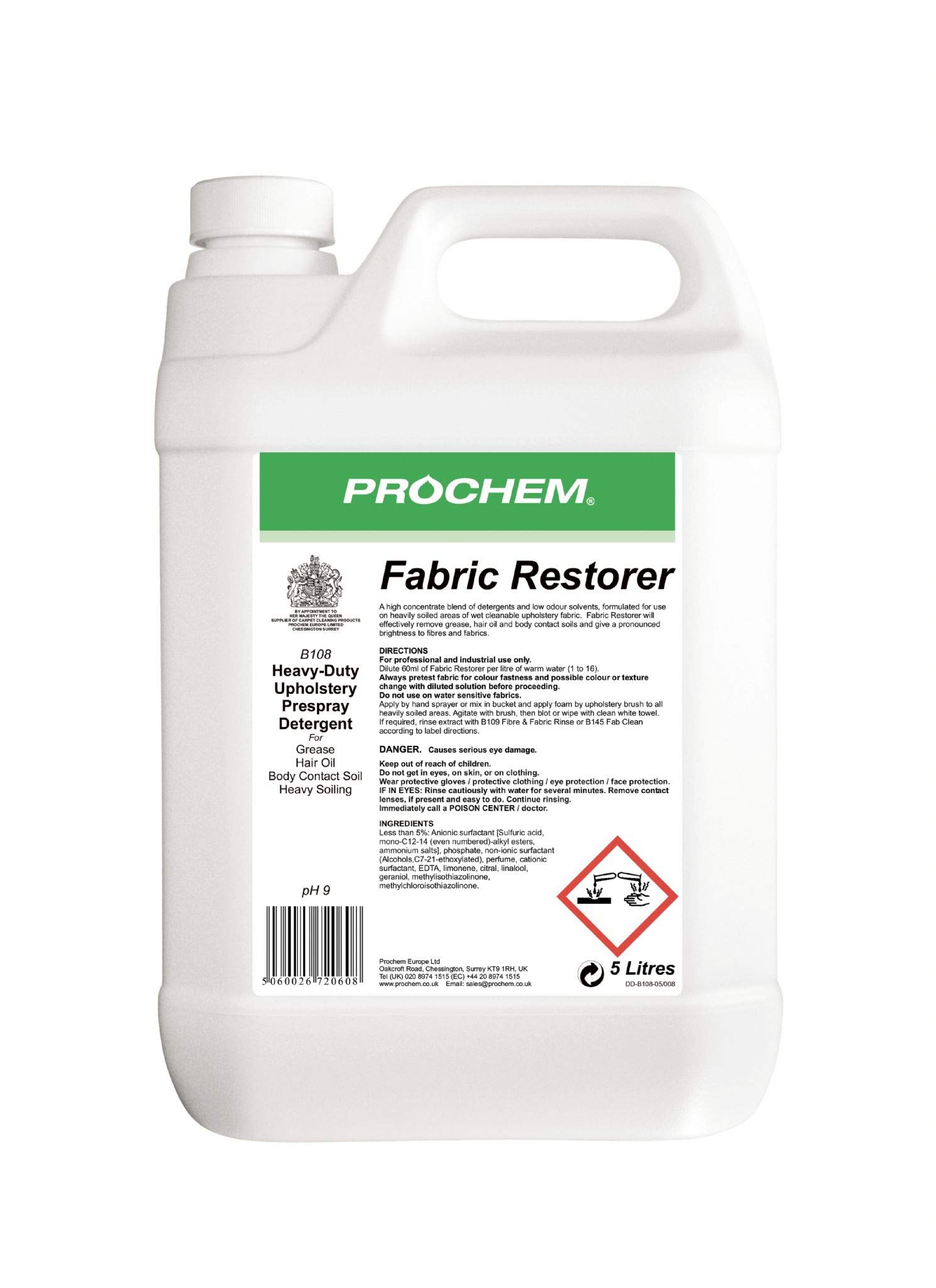 Prochem Fabric Restorer Professional Upholstery Prespray Cleaning Detergent