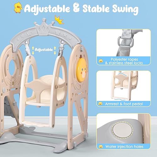 Miniatura 3 de Lischwert Tobogán 3 en 1 para niños con escalador, columpio, juego de tobogán independiente para niños, regalo para niños pequeños, para interiores