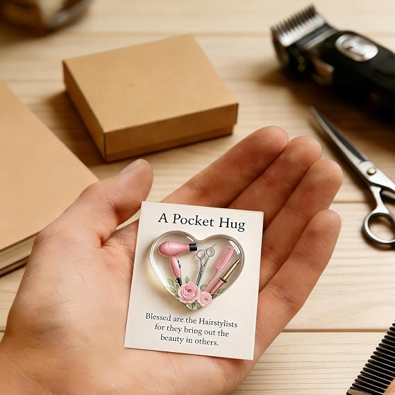 A Pocket Hug for Hairstylists Valentines Day Gifts, Hairdresser Gifts, Mini Hairdresser Tools Valentines Day Cards, Heart Pocket Hug Token with Greeting Cards Hairstylist valentines day decorations Gift for Barbers Cosmetologists Friends Families(Pink)