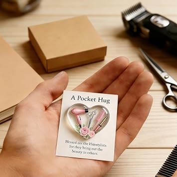 A Pocket Hug for Hairstylists Valentines Day Gifts, Hairdresser Gifts, Mini Hairdresser Tools Valentines Day Cards, Heart Pocket Hug Token with Greeting Cards Hairstylist valentines day decorations Gift for Barbers Cosmetologists Friends Families(Pink)