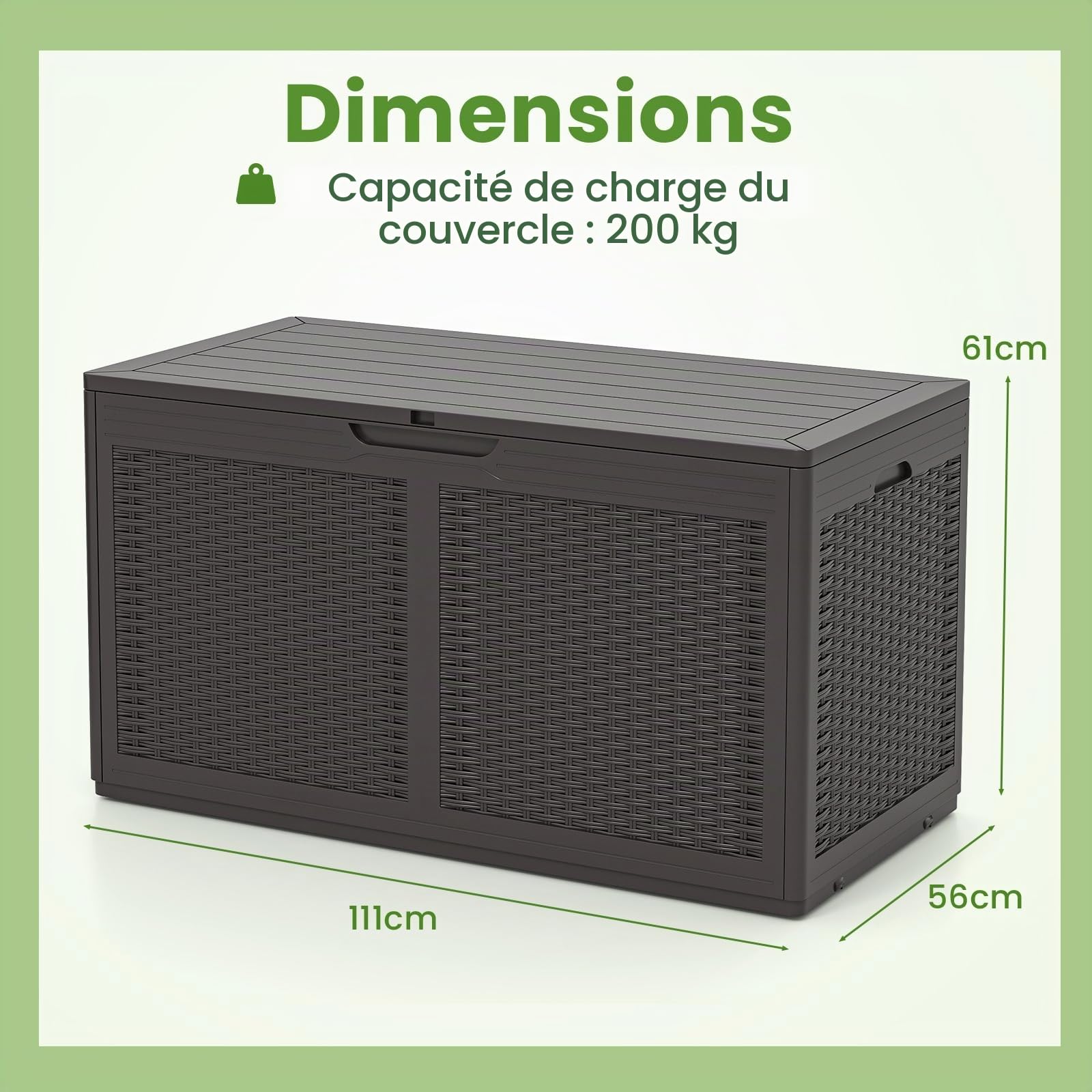 GIANTEX Coffre de Jardin Extérieur 380 L PP, Coffre de Rangement Étanche avec Couvercle, 2 Roulettes, Marron