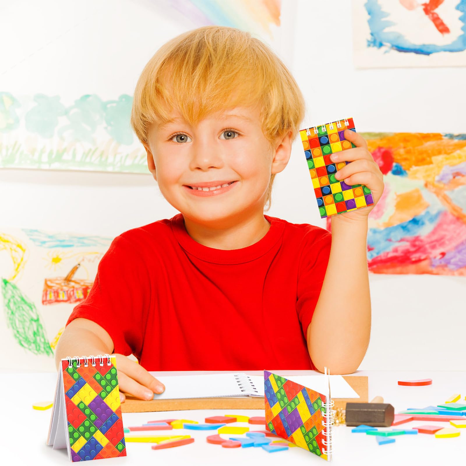 Atiloy Paquete de 24 mini cuadernos de bloques de construcción a granel, coloridos blocs de notas en espiral para niños, suministros de fiesta temática de carnaval, decoración para adolescentes, niñas
