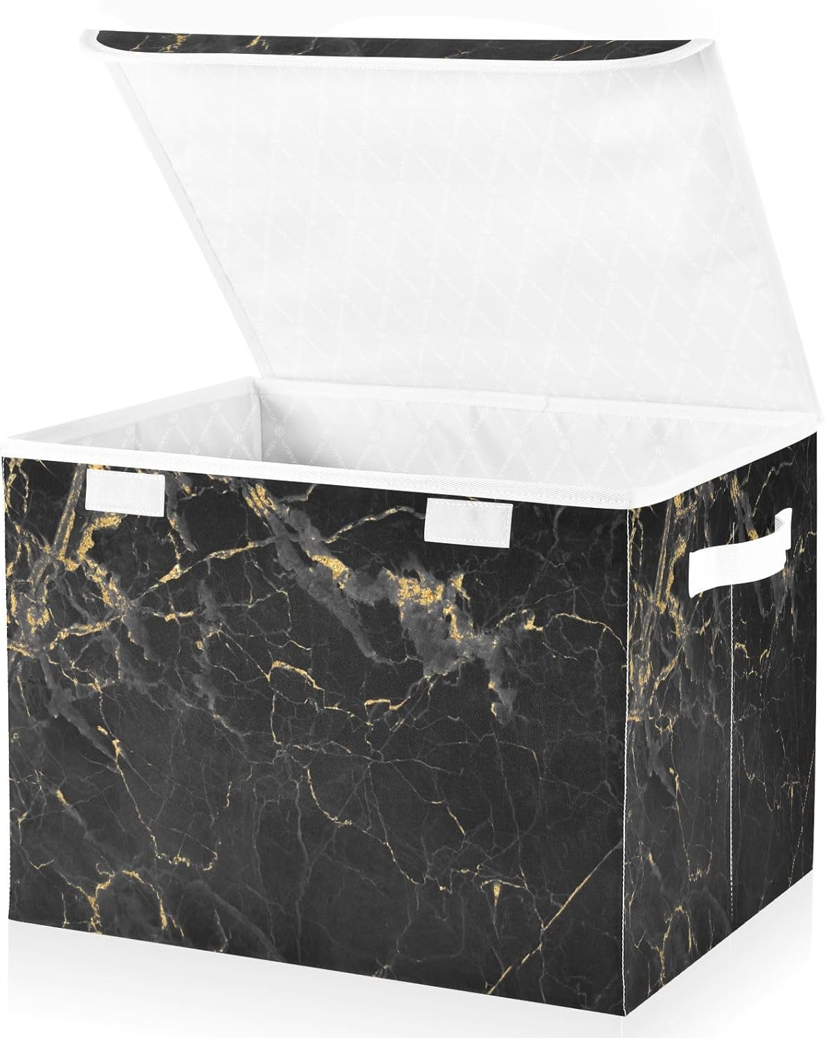 DIGTIA Black and Gold Storage Bins with Lids Luxury Marble