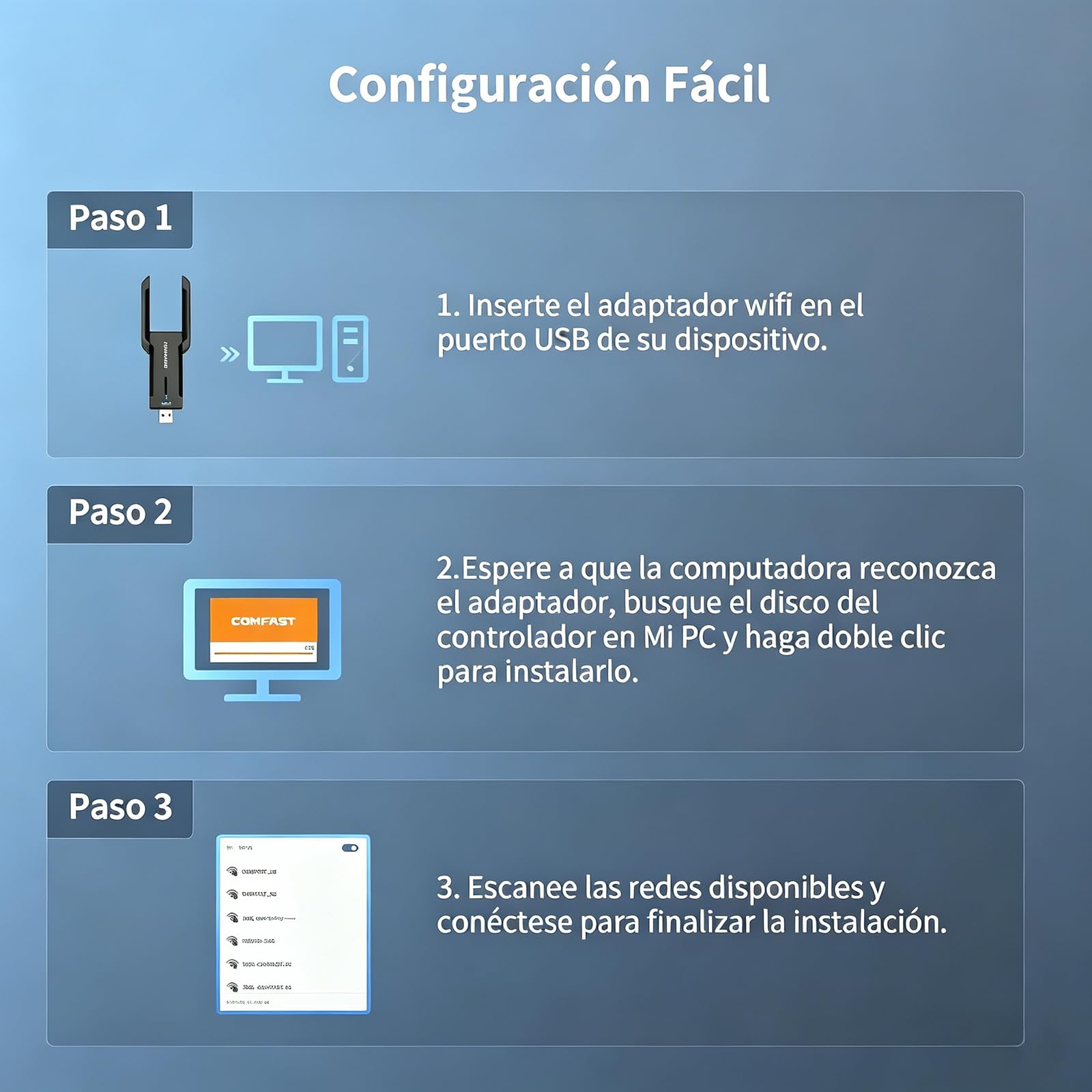 COMFAST AX5400 Adaptador WiFi USB para PC, Receptor Wi-Fi 6E, USB 3.0, Tri-Banda 6G/ 5G/ 2,4GHz, Antena WiFi Externa Ajustable, WPA3, MU-MIMO, OFDMA, Compatible con Windows 10/11, Baja Latencia
