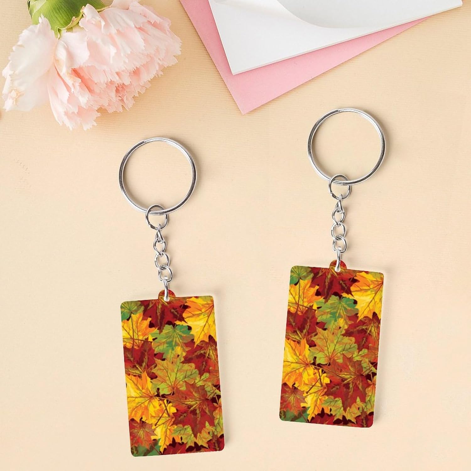 Cute Autumn Leaves Printed Acrylic Key Chains, Key Chains for Car Keys Bag Chain Acrylic Decorations Gift Key Chains for Men And Women image 3