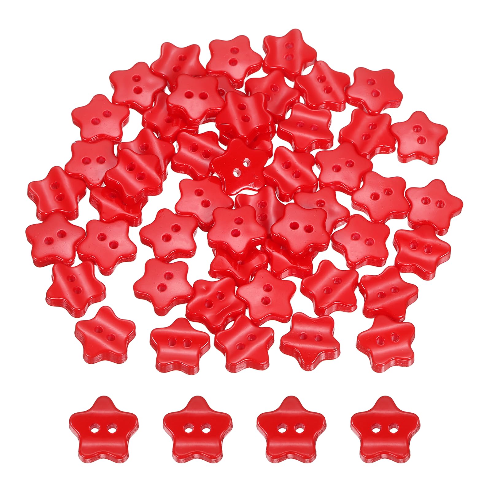 sourcing map 50Pcs Resin Buttons, 1/2" (12mm) 2 Holes Solid Color Sewing Craft Shirt Buttons for Sewing Blouse Coat Windbreaker Hat Doll Decoration DIY Crafts (Star, Red)