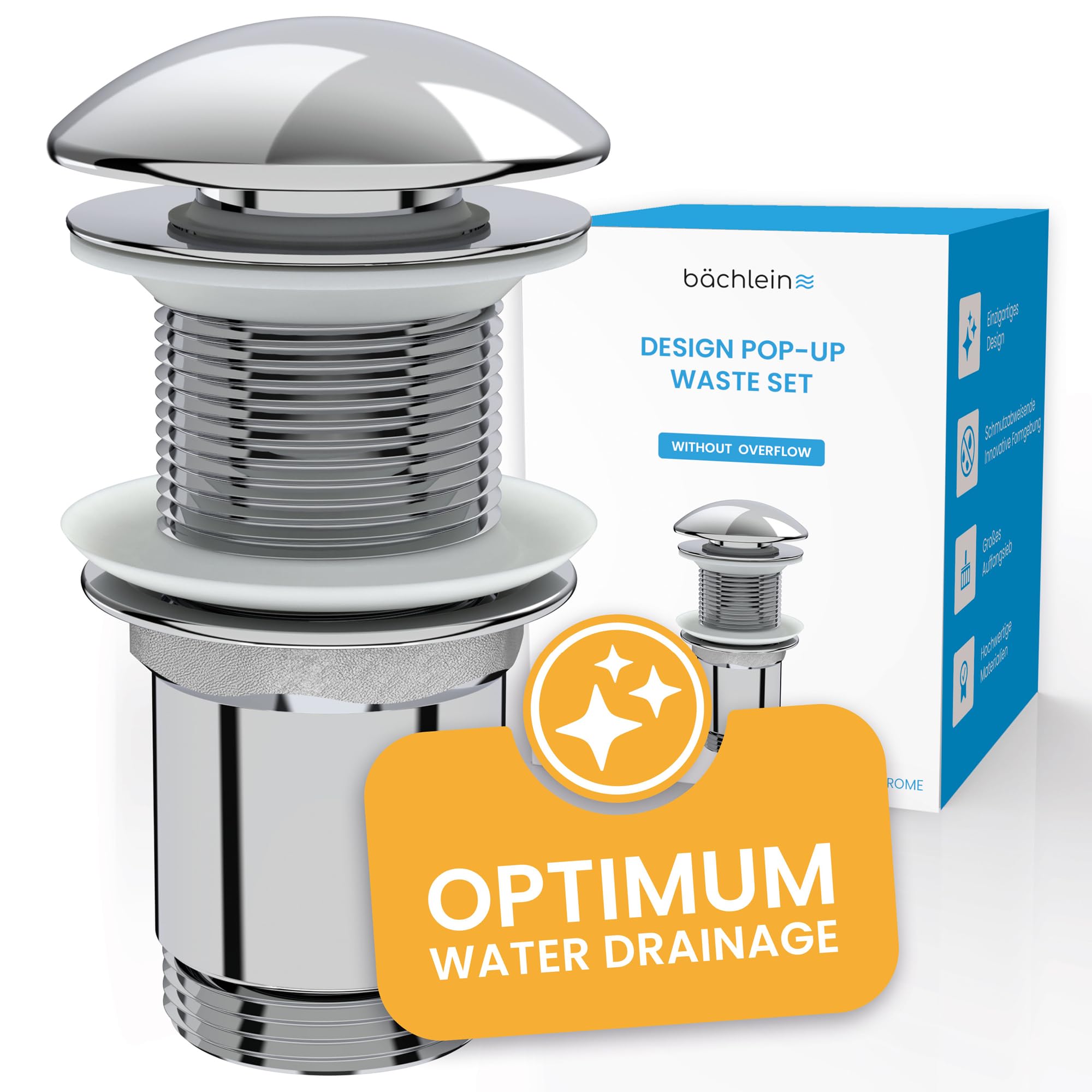 Bächlein Chrome - Without Overflow Designer Drain Fitting Without Overflow Chrome