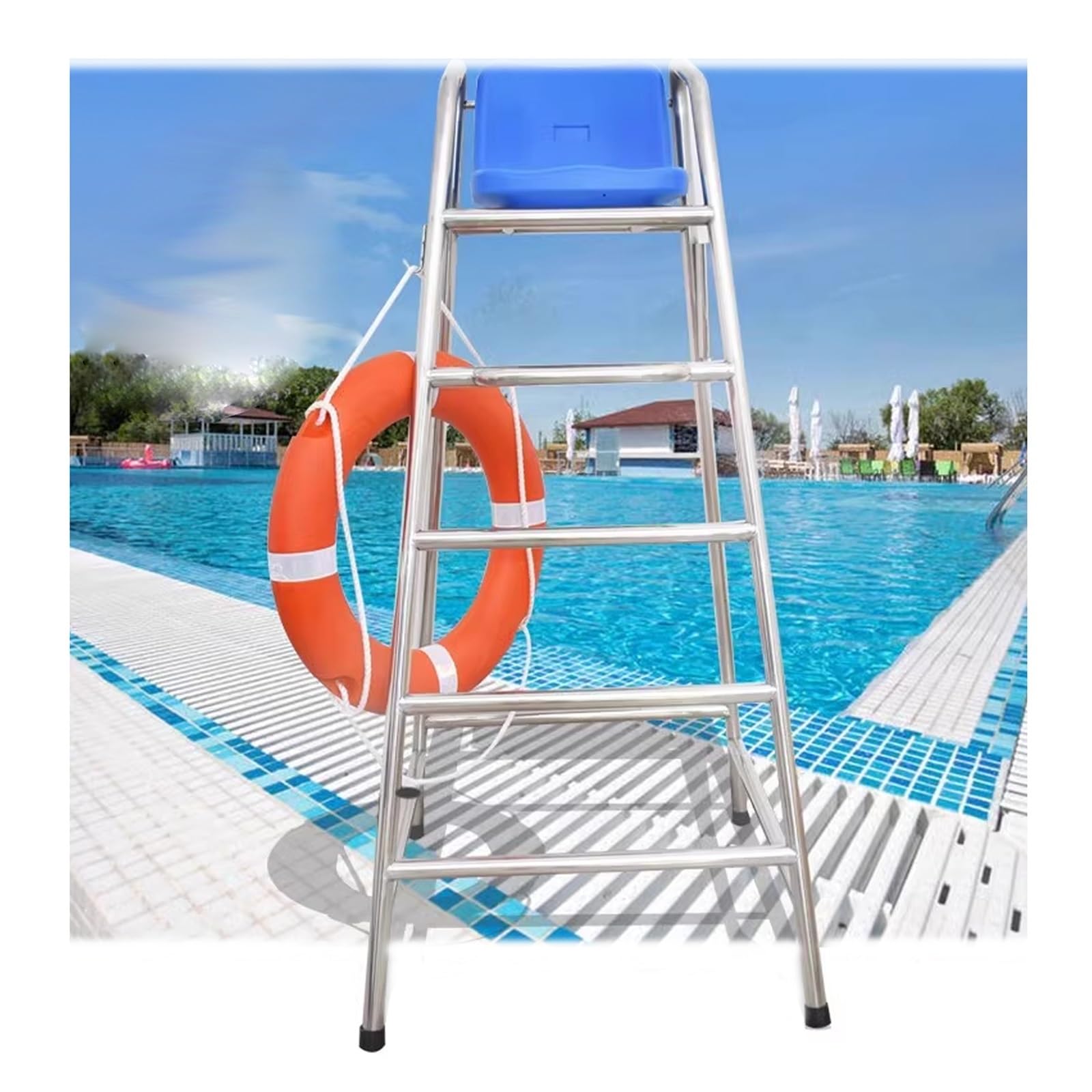 Chaise de sauveteur haut de gamme en inox 304, assise robuste pour grands bassins