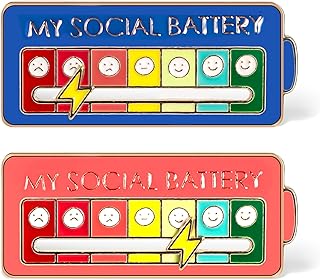 2pcs Social Battery Pin, Social Battery Slider Mood Lapel Pin My Social Battery Pin Slider Social Battery Pin Funny Enamel Emotional Pin for 7 Days A Week (Red, Blue)
