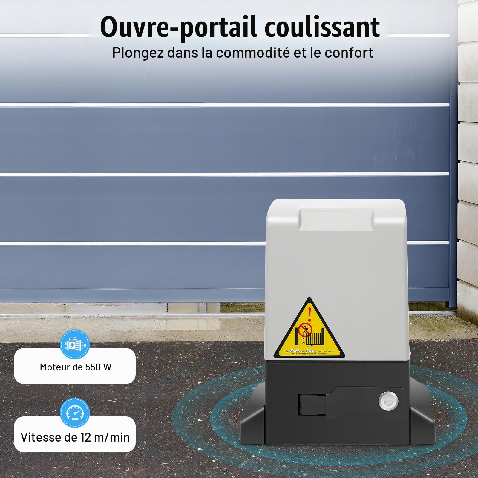 Moteur électrique pour portail coulissant - 550 W - 1600 kg - Avec 2 télécommandes et 2 clés