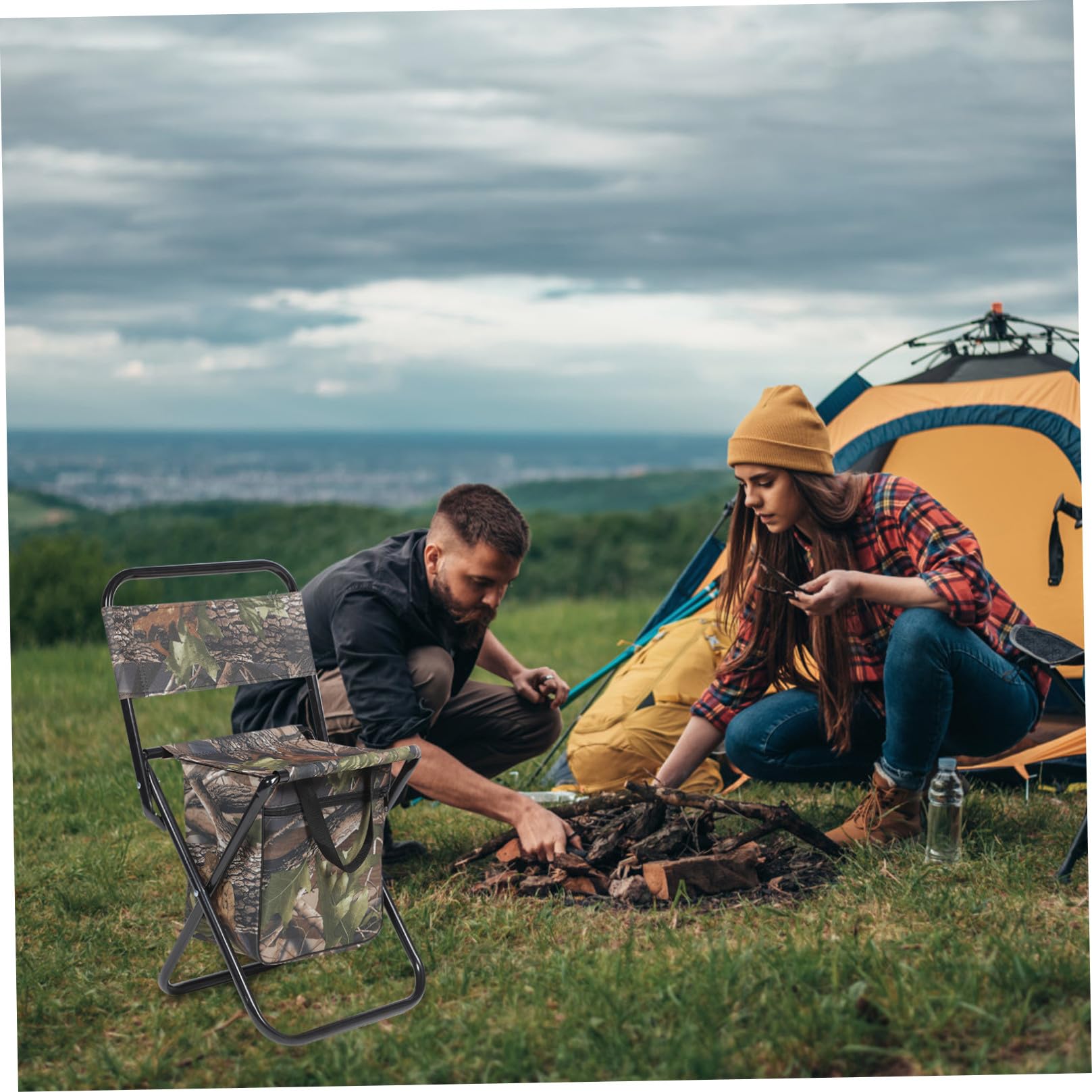 TOYANDONA Sedia da Campeggio Portatile Pieghevole con Struttura in Acciaio Inossidabile Oxford Robusta e Salvaspazio con Borsa Portaoggetti per Camping e Giardini