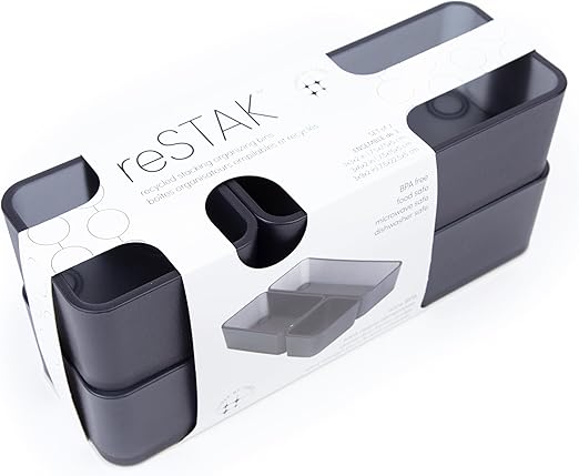 Three By Three Seattle reSTAK Stackable Organizing Bins, Dishwasher Safe, Bins Lock That Lock Together: Stylish Space Management, 3 Bins (Slate)